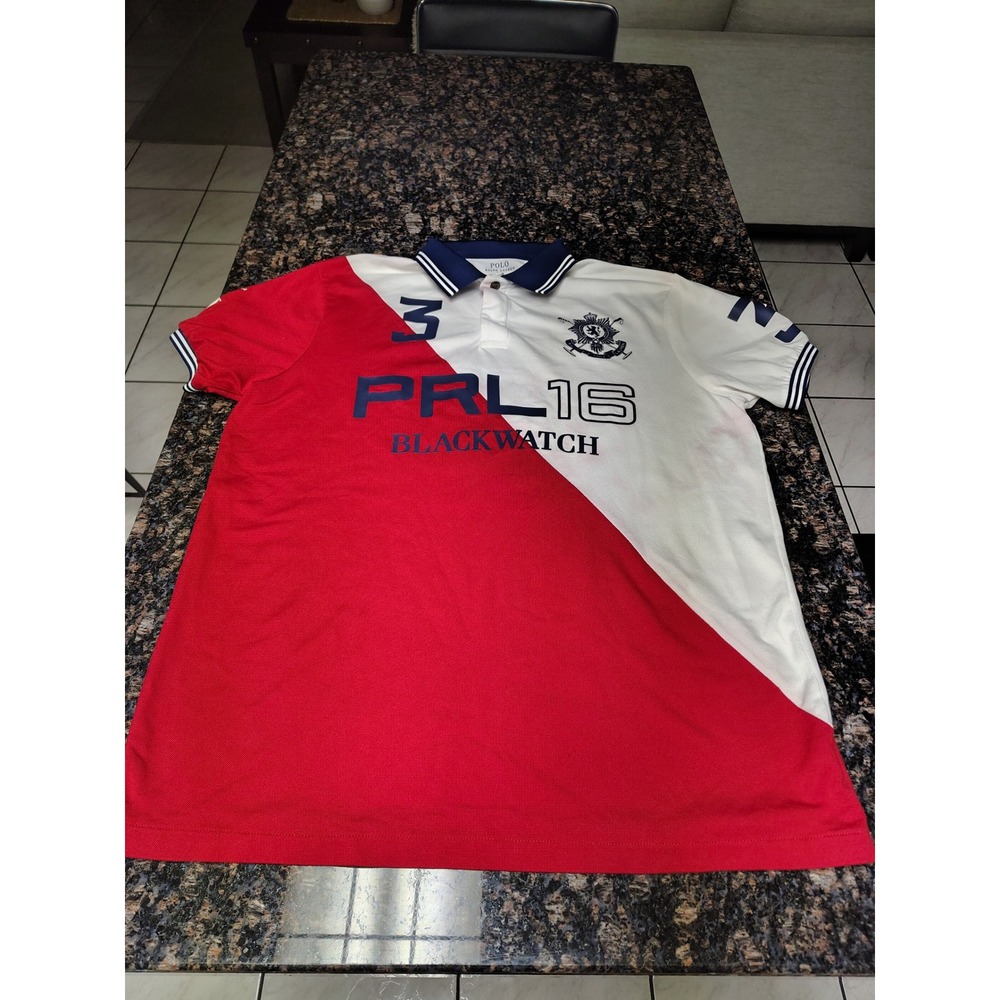 Polo Ralph Lauren Blackwatch Polo Team Shirt Red White Custom Fit Mens Large